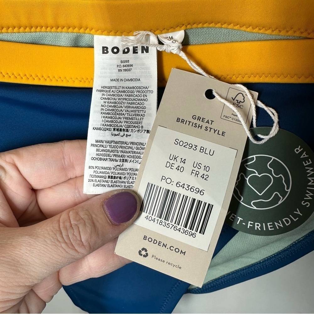 Boden Tanga Bikini Bottoms Blue Yellow Pink - Picture 2 of 4